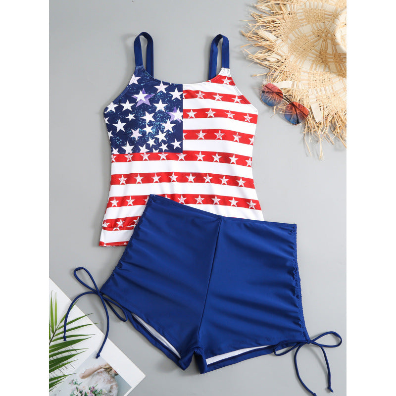 Damen Badeanzug-Set mit patriotischem Design und seitlichen Rüschendetails Drune