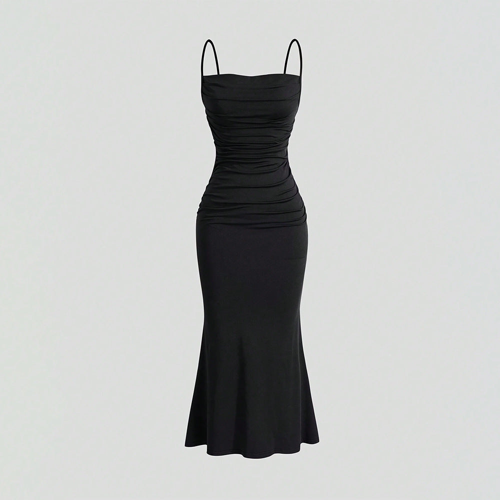 Damen Maxikleid mit eleganten Raffungen und schulterfreien Trägern Drune