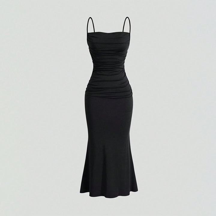 Damen Maxikleid mit eleganten Raffungen und schulterfreien Trägern Drune