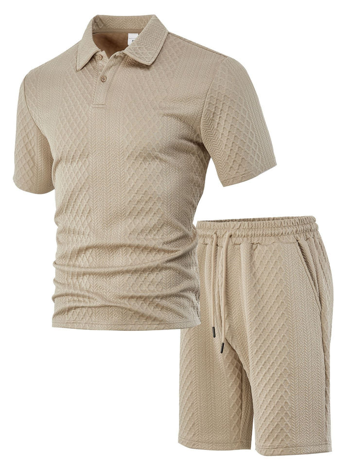 Herren nan geprägtes Waffel-Polo mit Kentkragen und elastischer Tunnelzugshorts im Set Drune