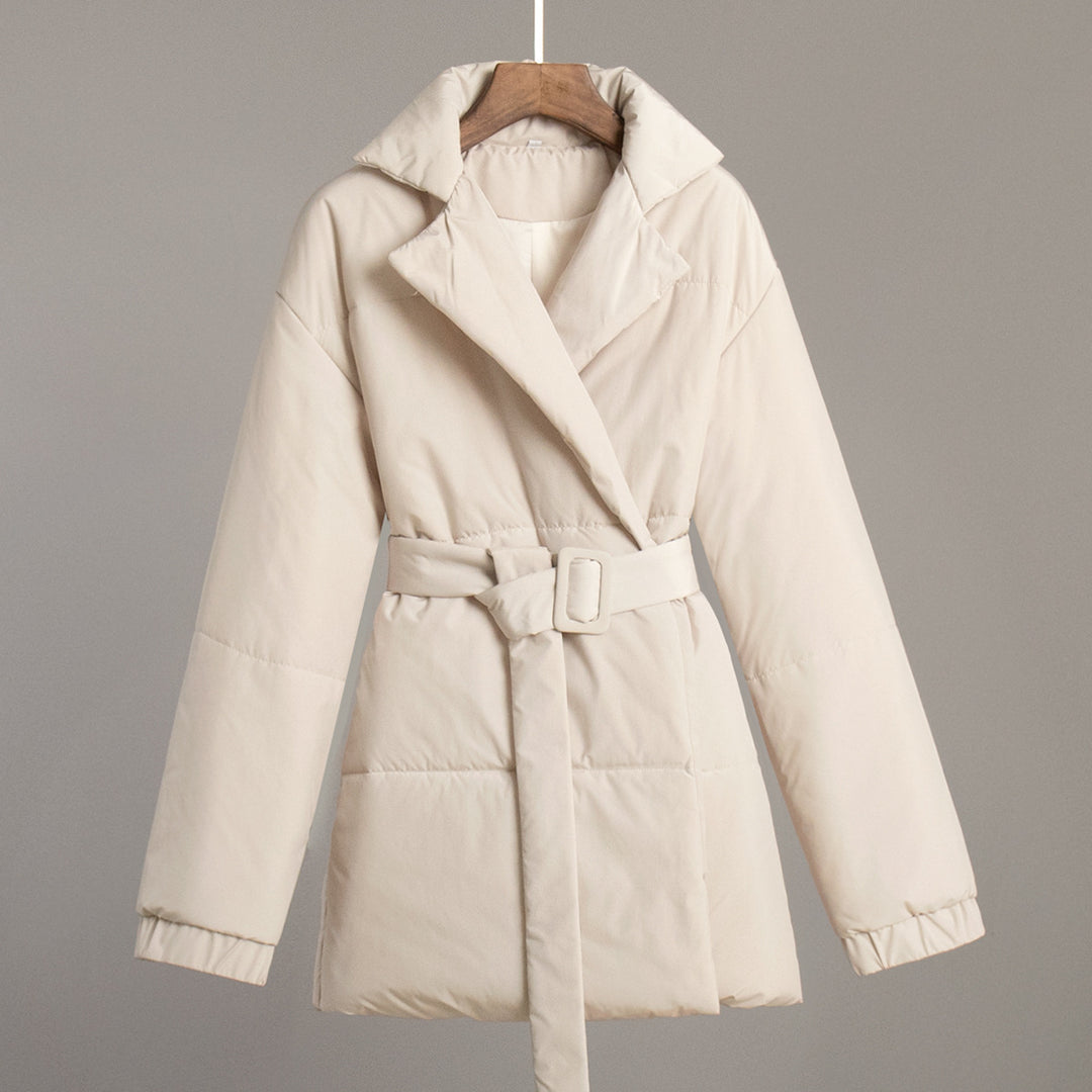Damen modische Steppjacke mit Gürtel und elegantem Kragen Drune