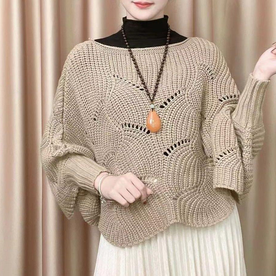 Damen Luftiger Strickpullover mit Lochmuster Drune