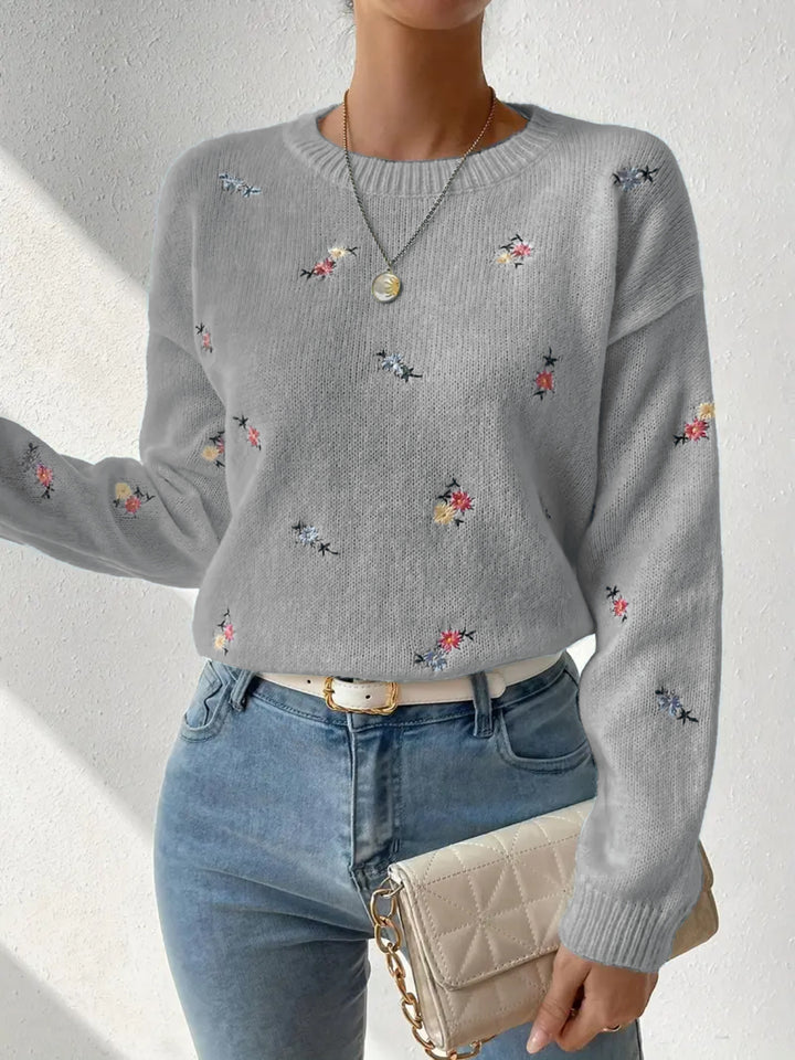 Damen festlicher Pulli mit floralen Stickereien und lässigem Schnitt Drune
