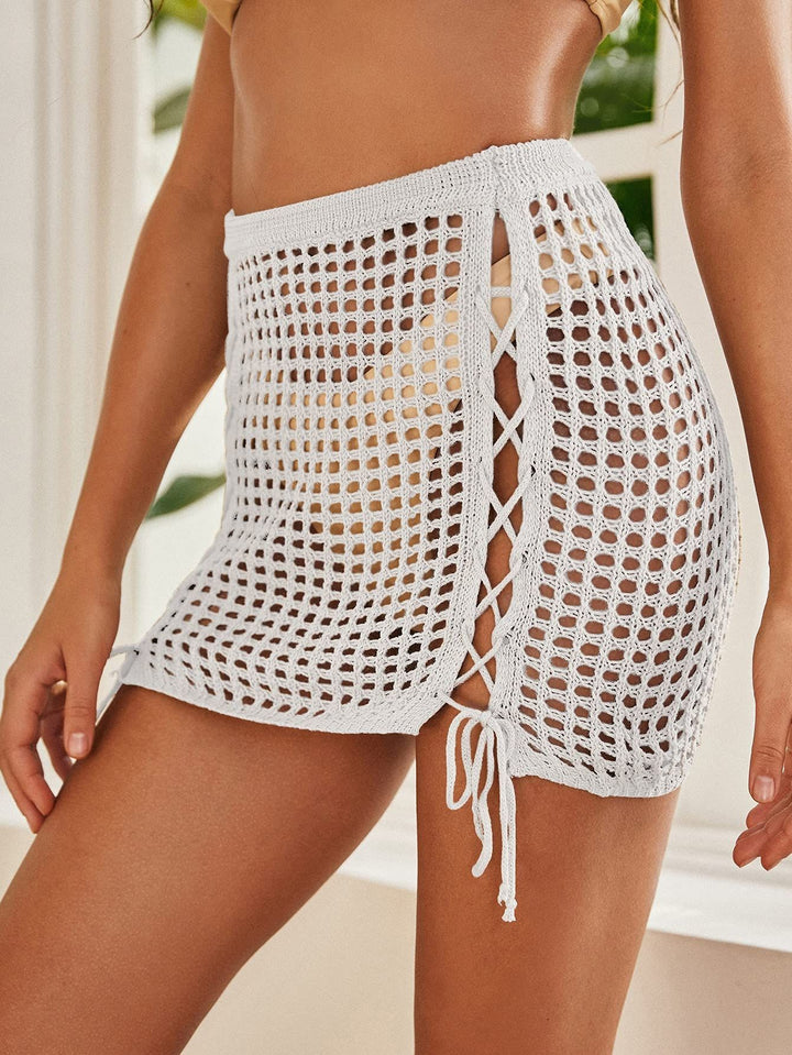 Damen gehäkelter Strandrock mit seitlichen Schnürdetails Drune