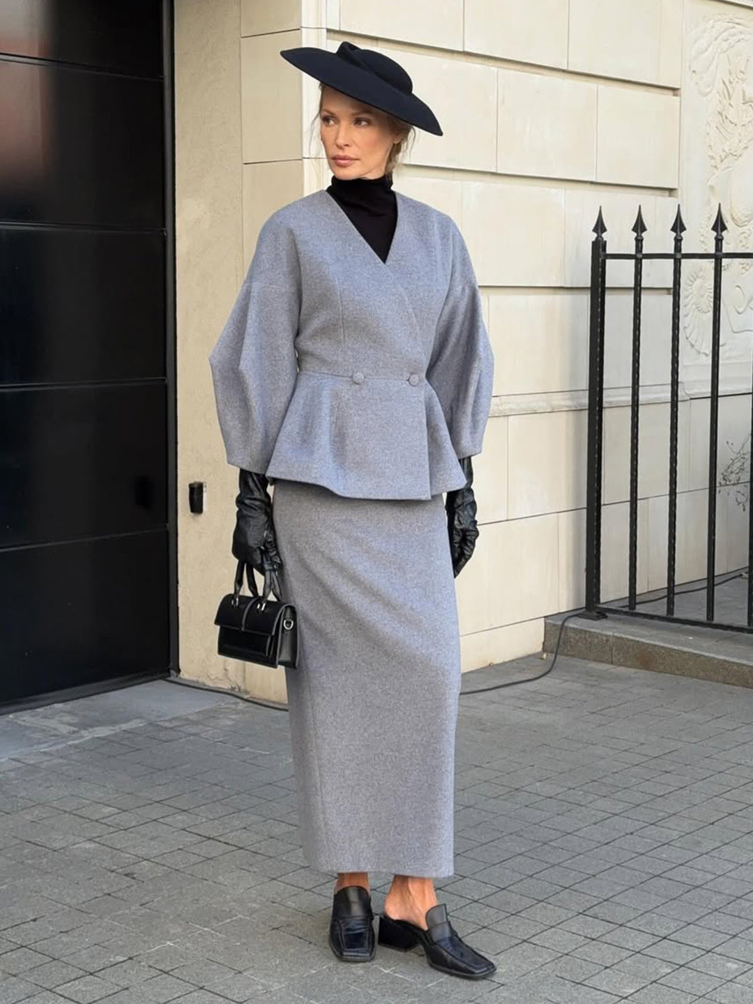 Damen Elegantes Bleistiftkleid mit schickem Blazer-Oberteil und Puffärmeln Drune