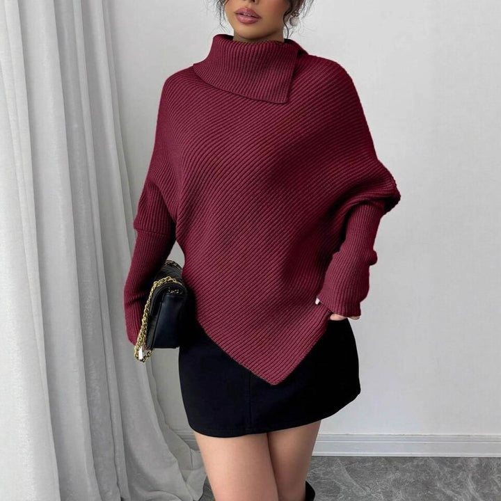 Damen Oversized Strickpullover mit asymmetrischem Saum und hohem Kragen Drune