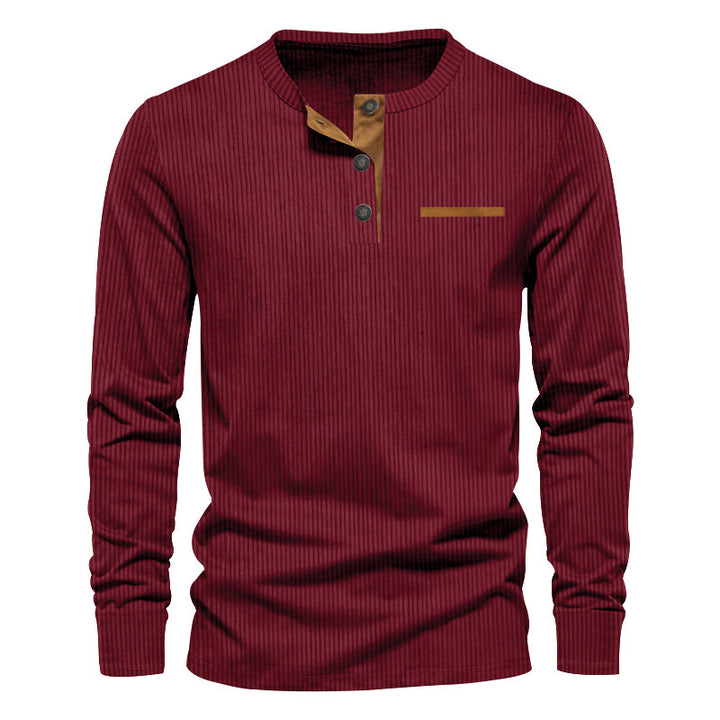 Herren nan geripptes Henley Langarmshirt aus Baumwollmischung figurbetont Drune