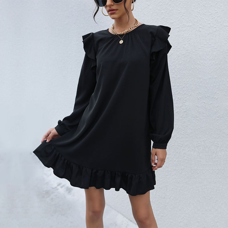 Damen lässiges Kleid mit Rüschendetails und weiten Ärmeln Drune