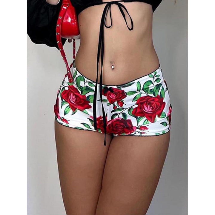 Damen Push-Up Short mit floralem Design und elastischem Bund Drune