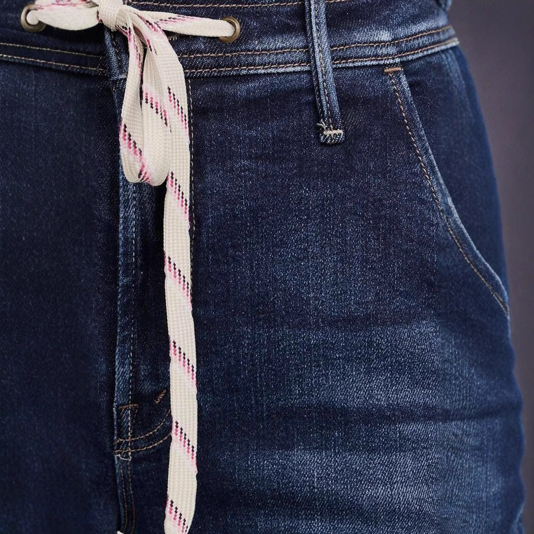 Damen Weit geschnittene Jeans mit modischem Kordelzug und elastischem Bund Drune