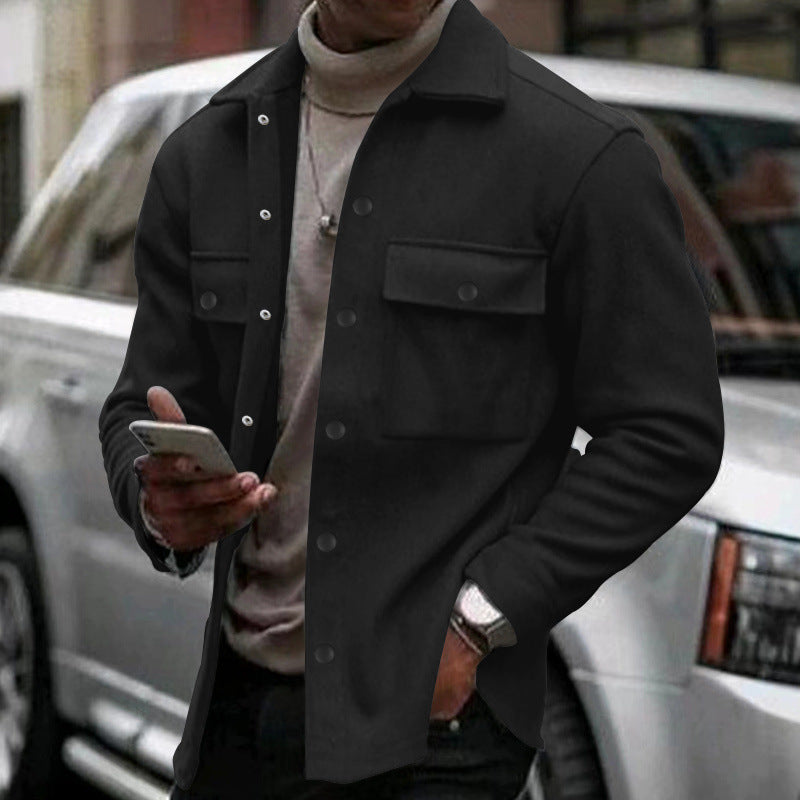 Herren nan robuste Wollfleece-Überhemdjacke mit aufgesetzten Brusttaschen und Druckknopfleiste Drune