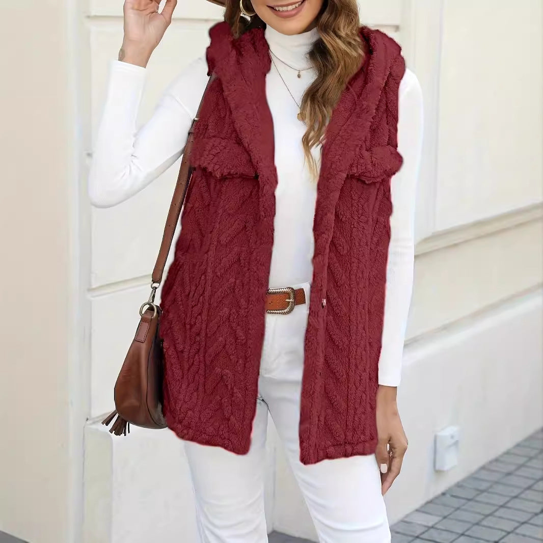Damen Strickweste mit Kapuze und Taschen Drune