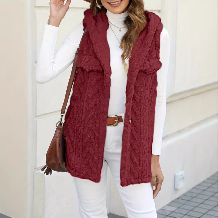 Damen Strickweste mit Kapuze und Taschen Drune