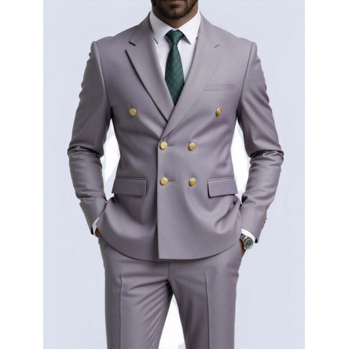 Herren nan doppelreihiger Slim-Fit Anzug mit goldenen Zierknöpfen und schmaler Businesshose Drune