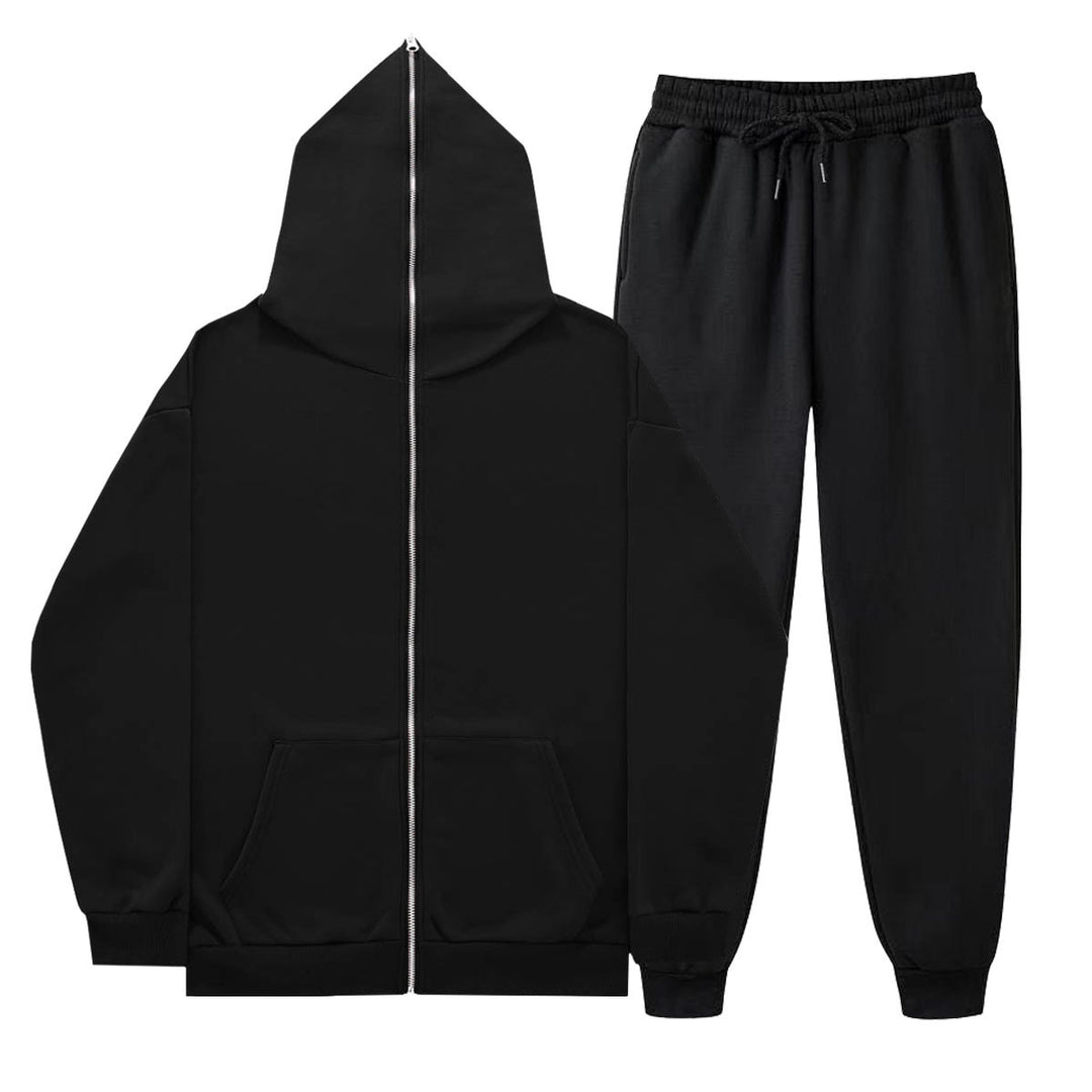 Unisex nan leichter French-Terry Zip-Hoodie und tapered Jogginghose Set mit Raglanärmeln, Kängurutasche und elastischem Komfortbund Drune