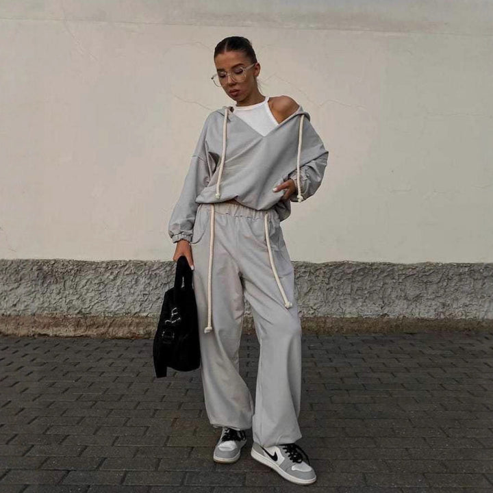 Damen lässiger Jumpsuit mit tiefem V-Ausschnitt und praktischen Taschen Drune