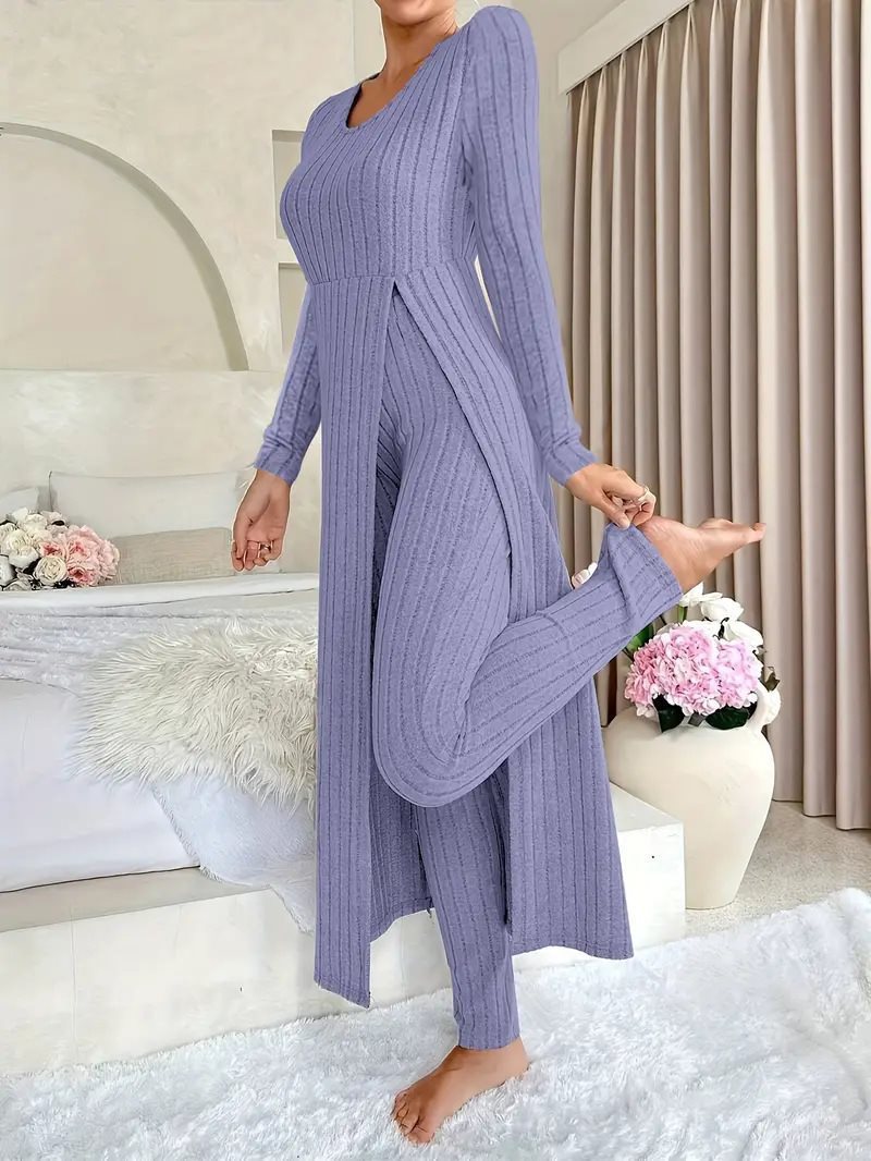 Damen Elegantes Maxijumpsuit mit hochsensibler Struktur und seitlichen Schlitzen Drune