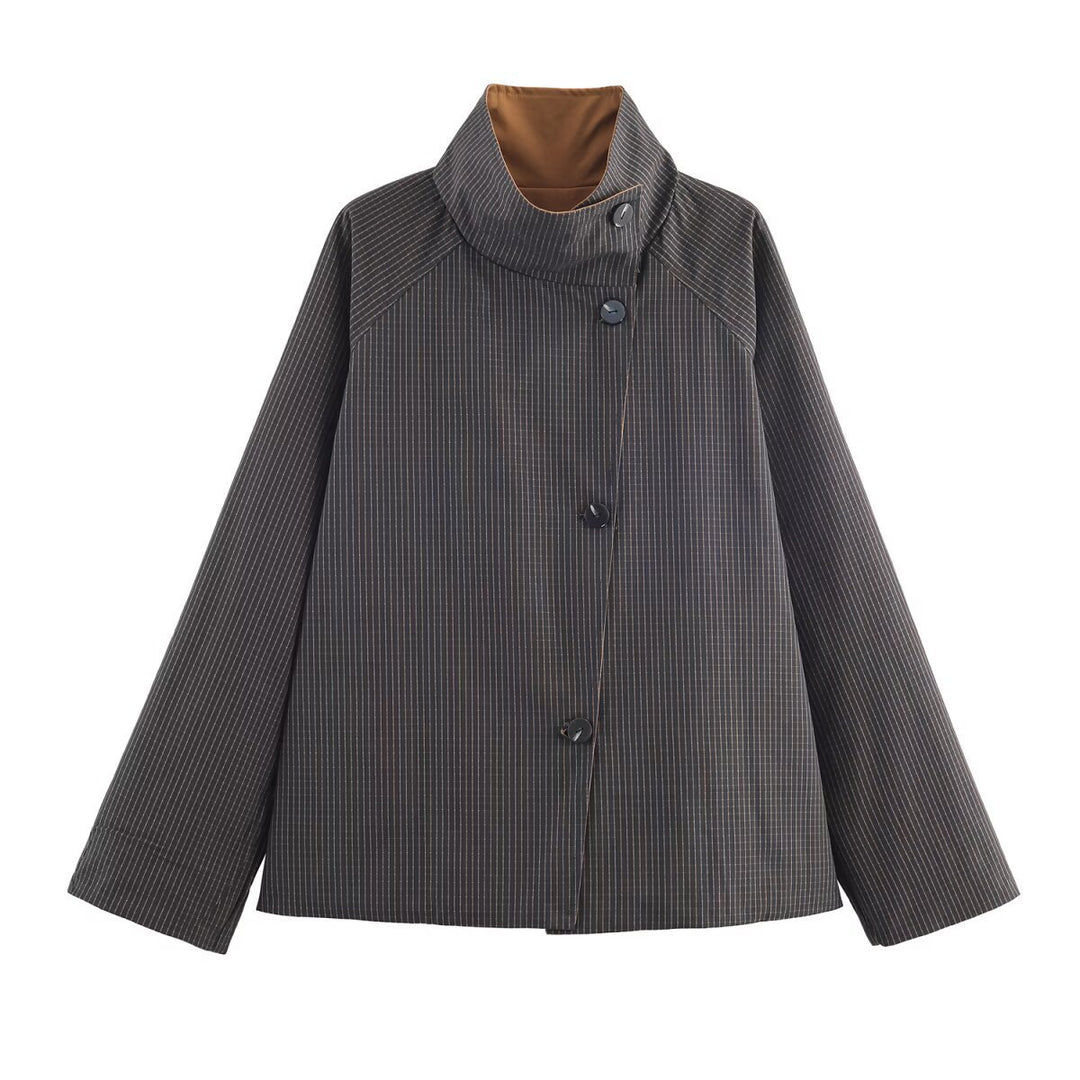 Damen elegante Übergangsjacke mit dekorativen Knöpfen und modernem Stehkragen Drune