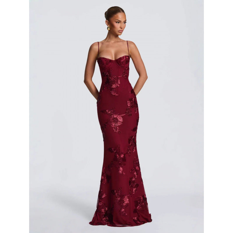 Damen Elegantes Abendkleid mit floralem Spitzenmuster und figurbetontem Schnitt Drune