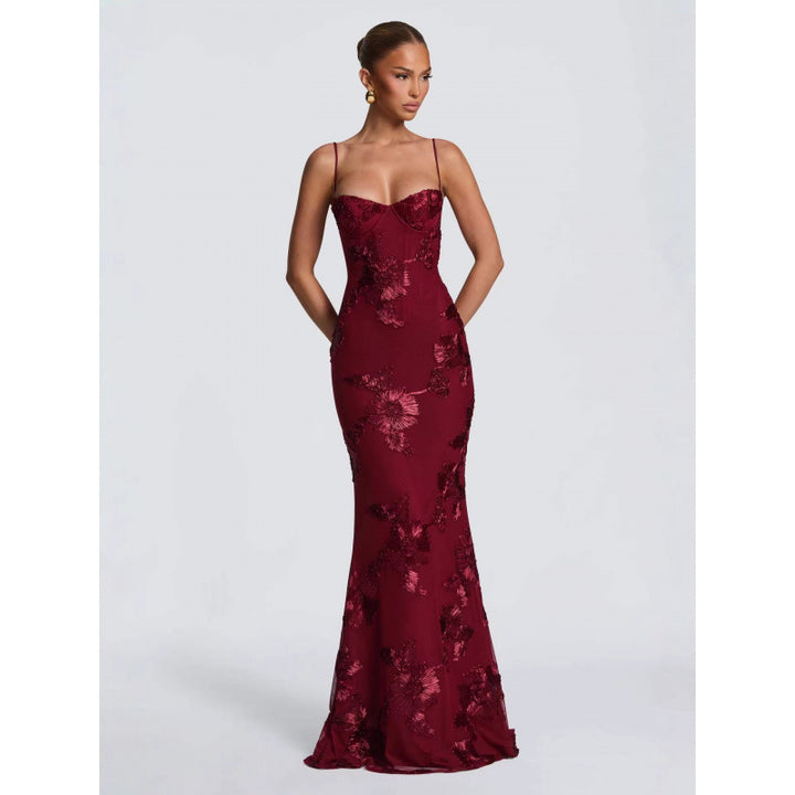 Damen Elegantes Abendkleid mit floralem Spitzenmuster und figurbetontem Schnitt Drune