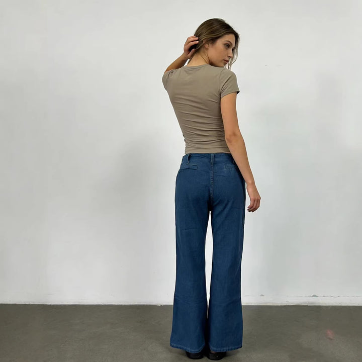 Damen Bootcut-Jeans mit hohem Bund und knöpfbarem Verschluss Drune