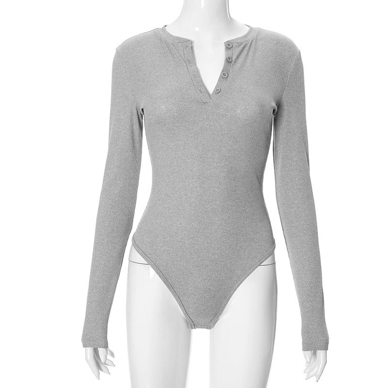 Damen Langarm-Bodysuit mit Knopfleiste Drune