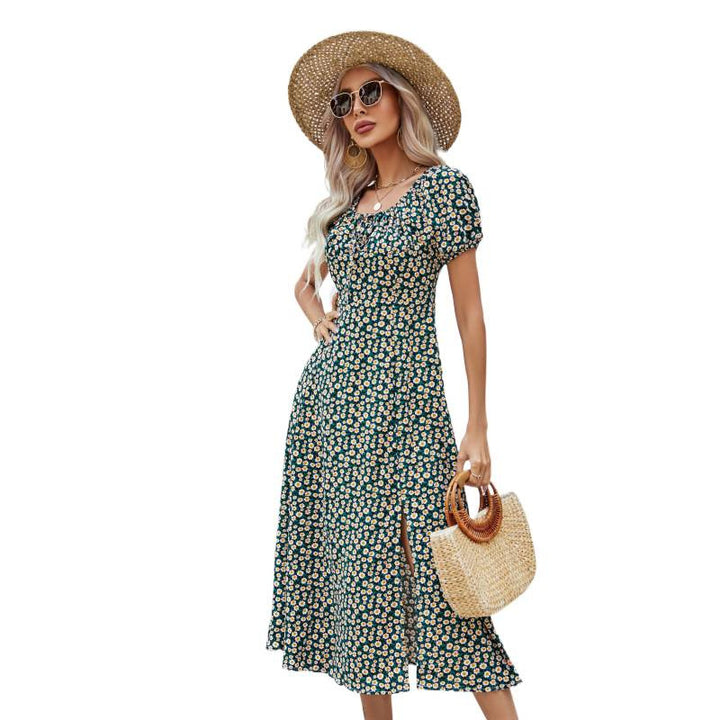 Damen Maxikleid mit verspieltem floralem Design und seitlichem Schlitz Drune