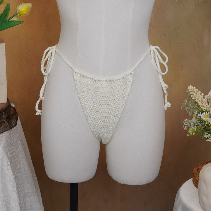 Damen Häkel-Bikini-Oberteil mit floralen Akzenten und verstellbaren Trägern Drune