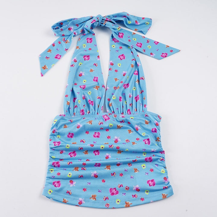 Damen Sommerliches Oberteil mit floralem Design und seitlichen Bindebändern Drune