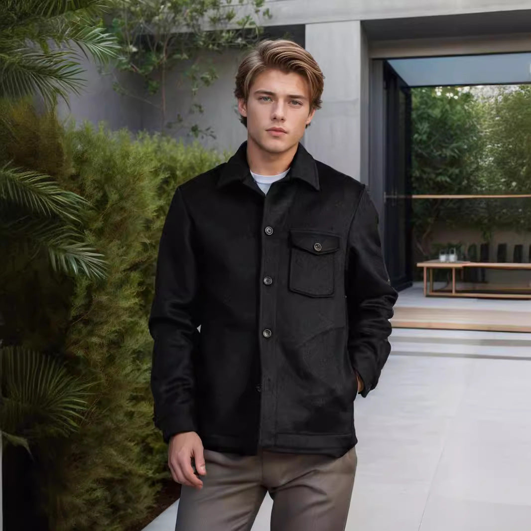 Herren modische Wolljacke mit Brusttasche und Knopfdetails Drune