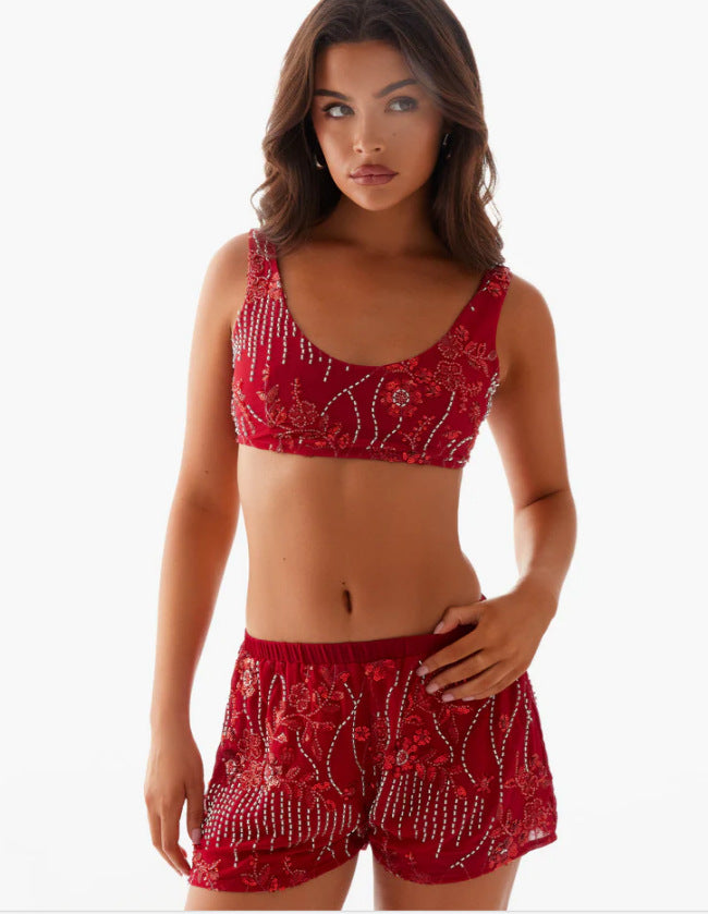 Damen Bikiniset mit glitzernden Blumendetails und figurbetonter Passform Drune