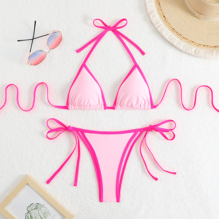 Damen Triangel-Bikini-Set mit verstellbaren Schleifen und kontrastierenden Akzenten Drune