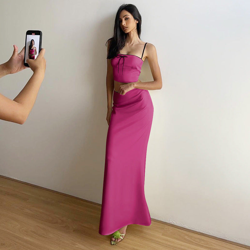 Damen Glamouröses Satin-Kleid mit Spitzendetails Drune