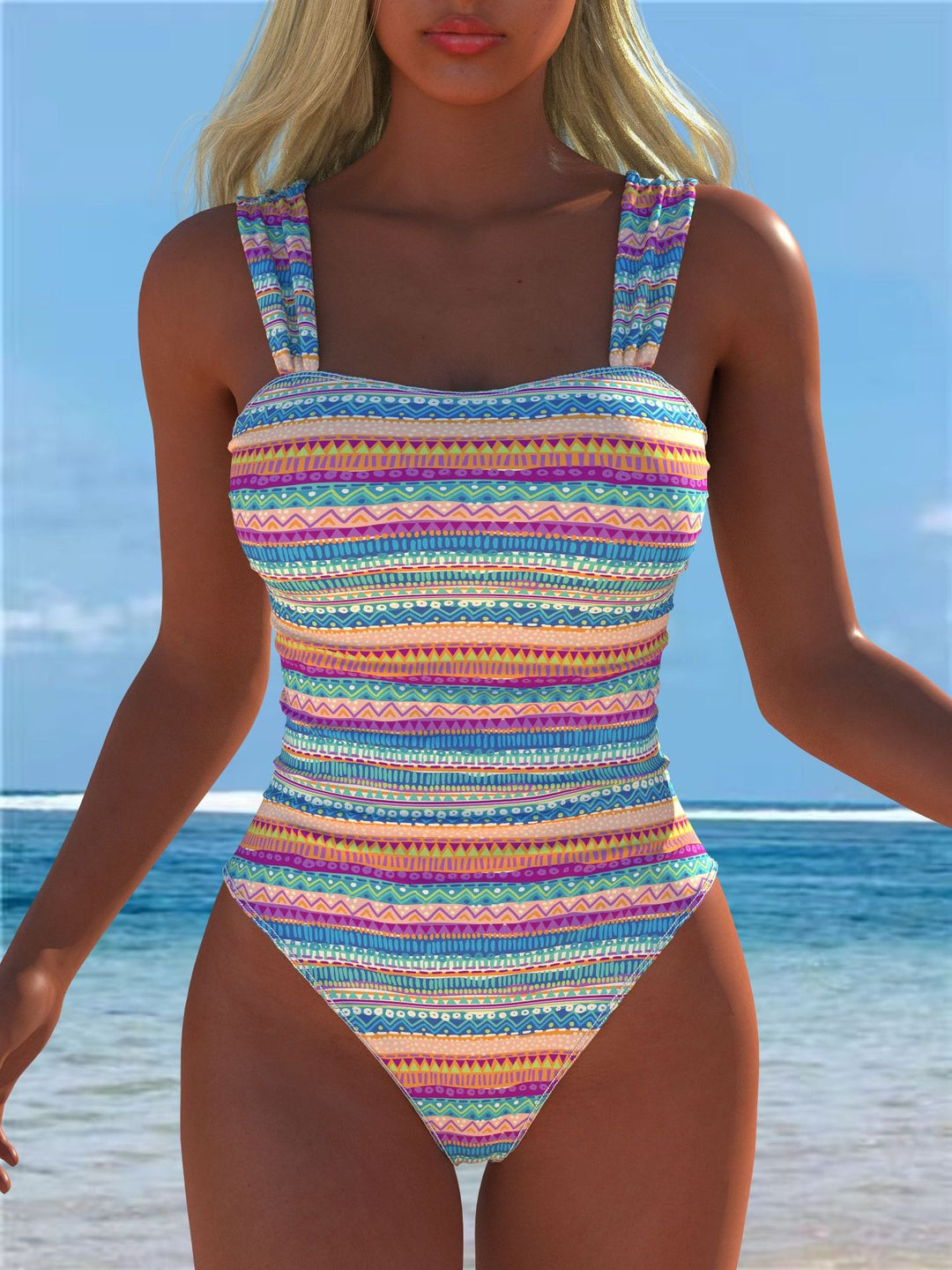 Damen einteiliger Badeanzug mit floraler und tierischer Musterkombination Drune