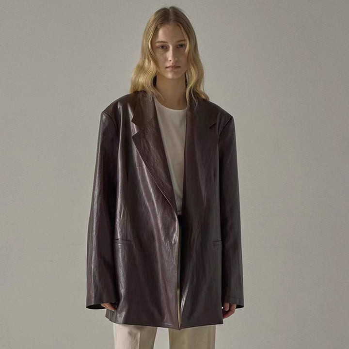 Damen oversized Kunstleder Blazer Drune