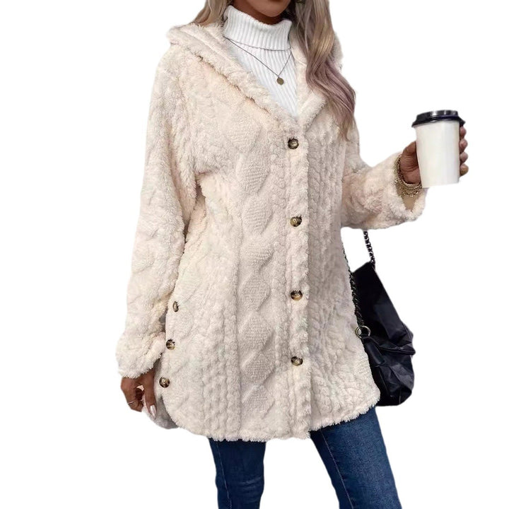 Damen kuschelige Knopfjacke mit hohem Kragen Drune