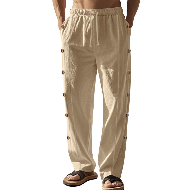 Herren lässige Strandhose mit seitlichen Knopfdetails Drune