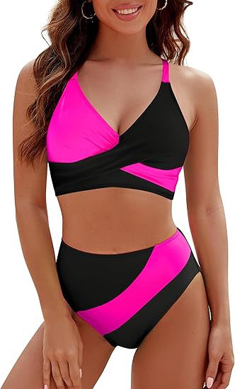 Damen Hoch tailliertes Bikini-Set mit modischem Wickeloberteil Drune