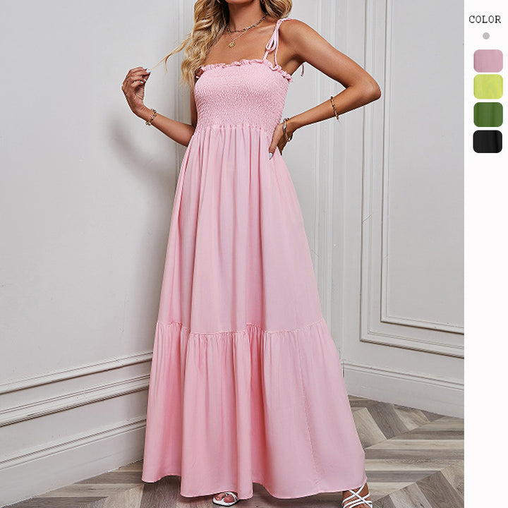 Damen Maxikleid mit elastischem Oberteil und voluminösem Rock Drune