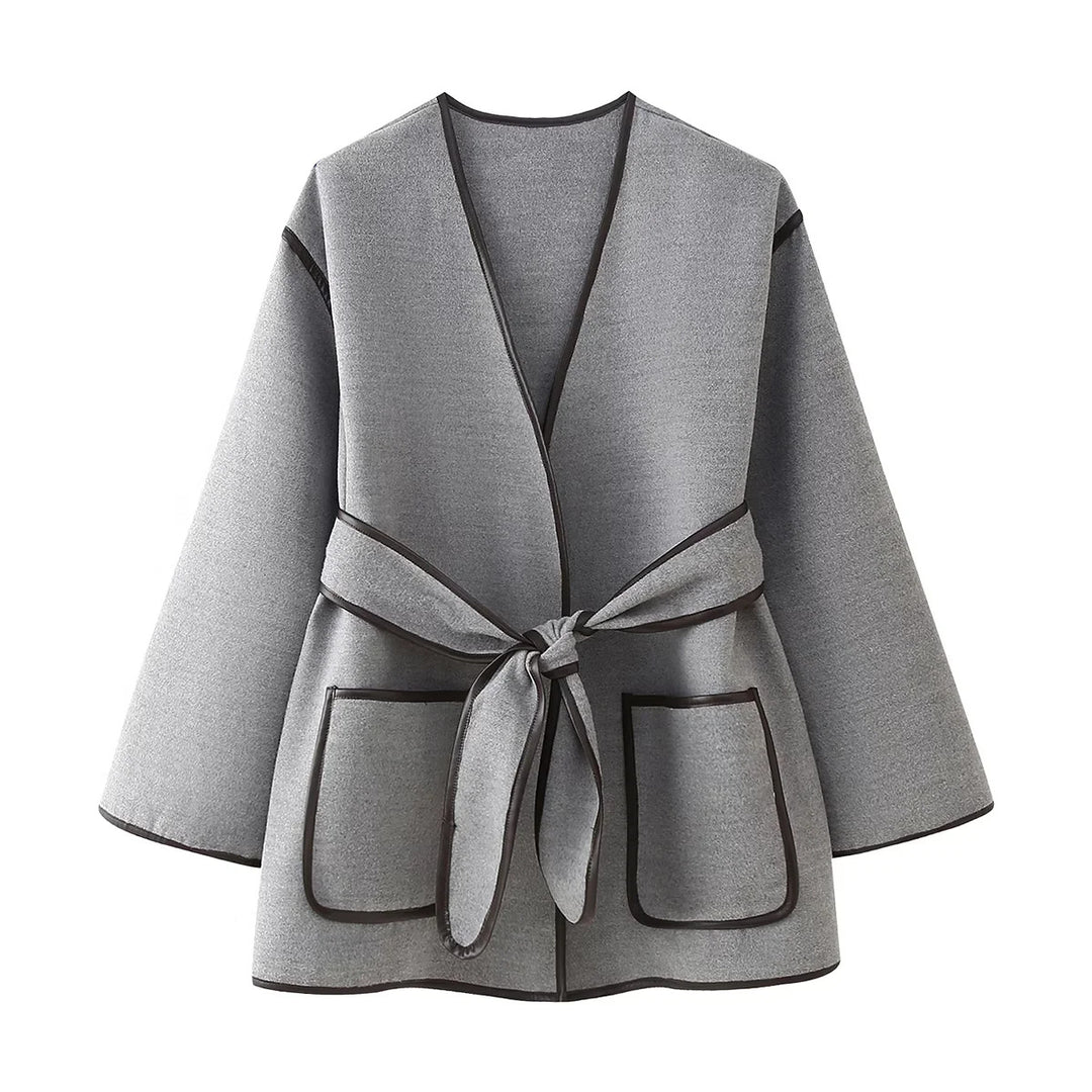 Damen elegante Wickeljacke mit praktischen Taschen Drune