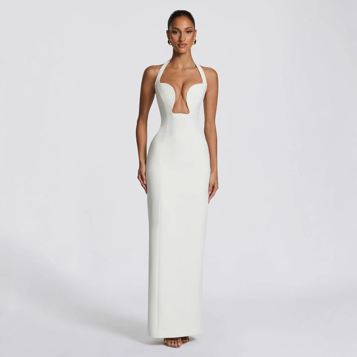 Damen Abendkleid mit tiefem V-Ausschnitt und figurbetontem Schnitt Drune