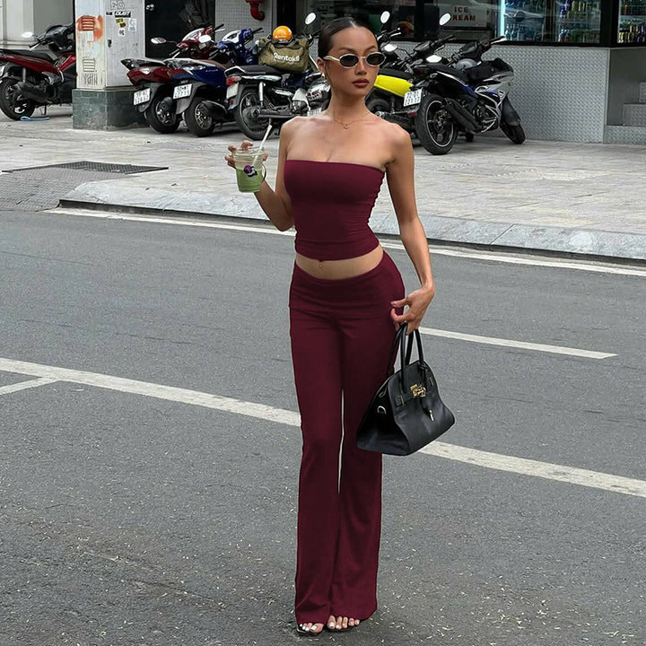 Damen Sportliches Cropped Oberteil mit hoher Taille und weit geschnittenen Hosen Drune