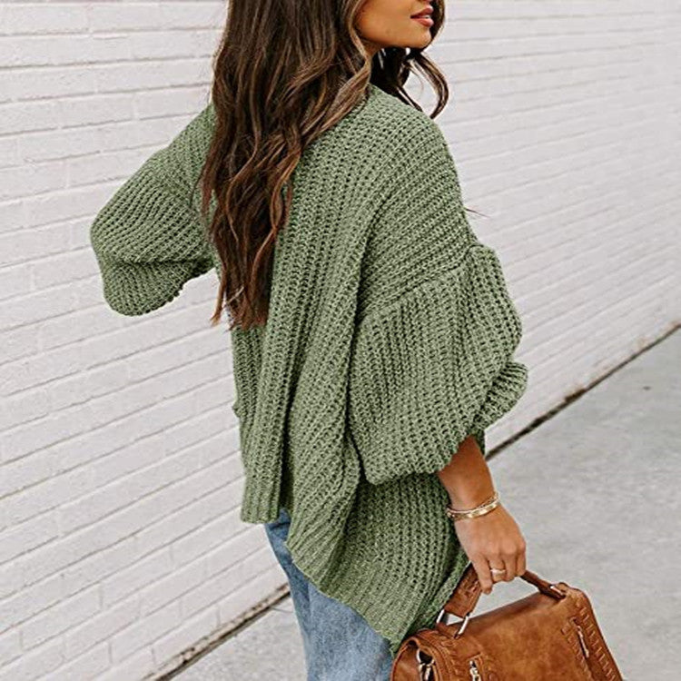 Damen Grobstrick-Pullover mit voluminösen Ärmeln und lässigem Schnitt Drune