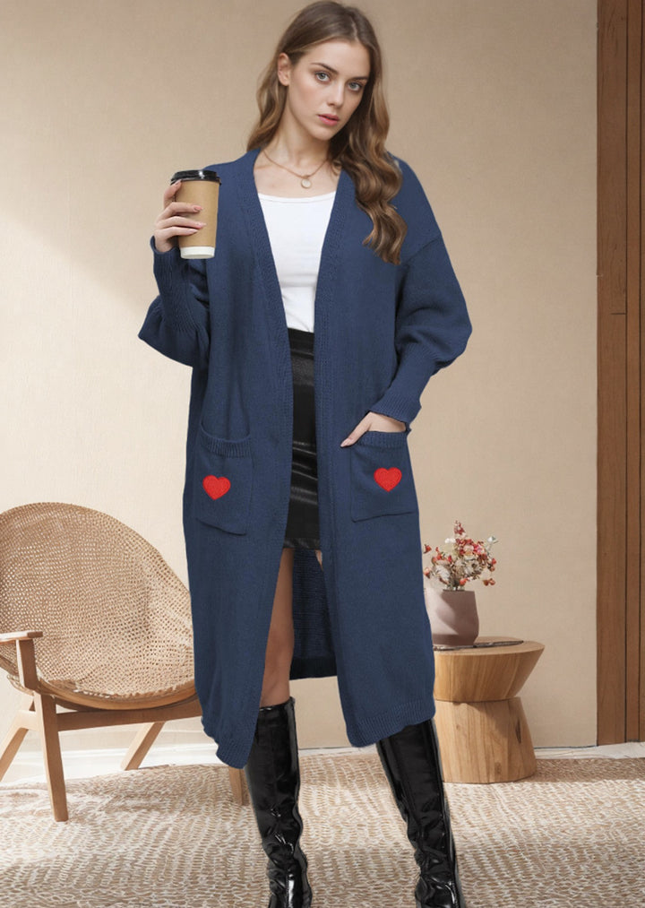 Damen Langarm-Strickjacke mit Herzen und offenen Taschen Drune
