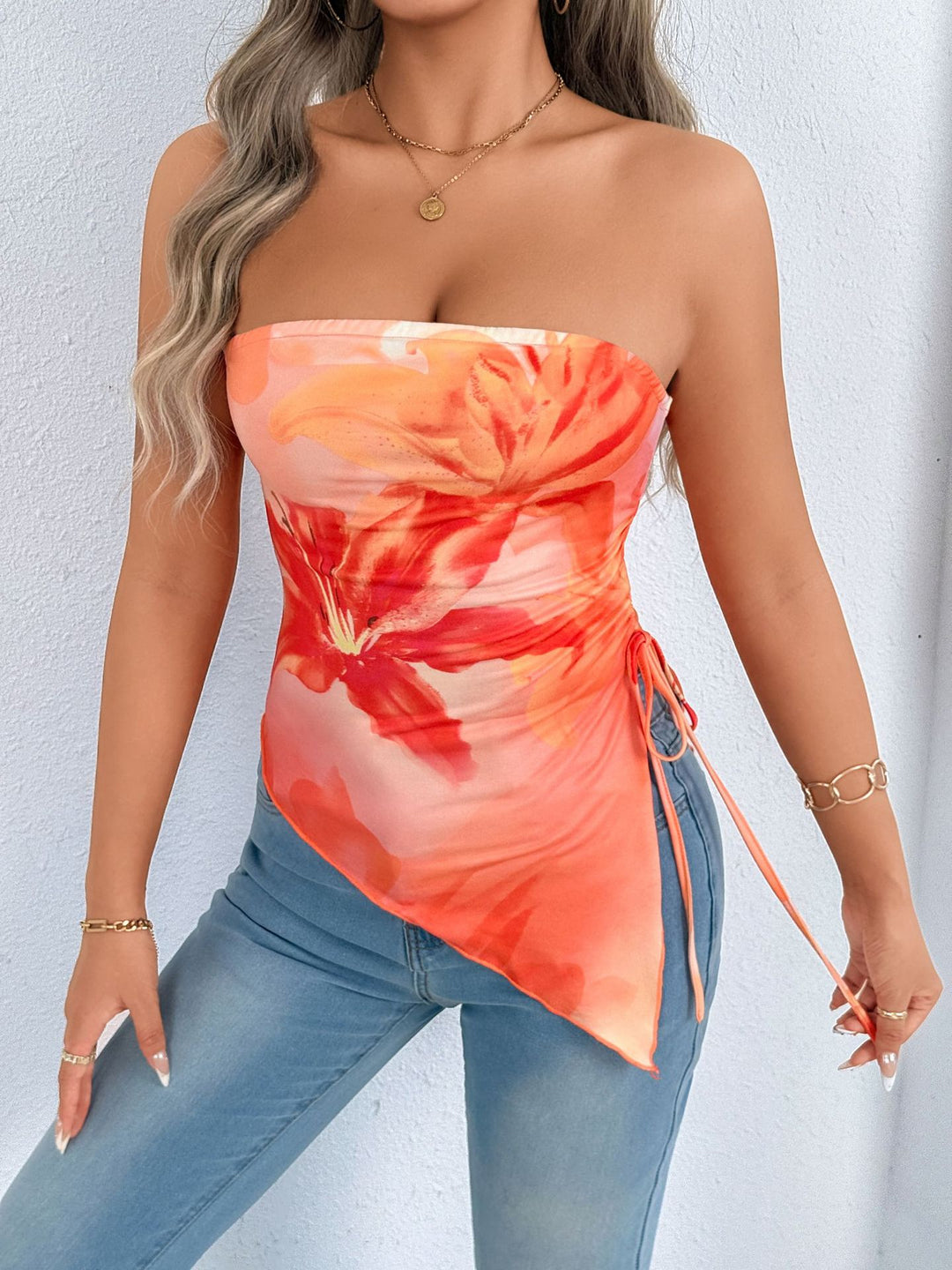Damen Oberteil mit asymmetrischem Schnitt und floralem Design Drune