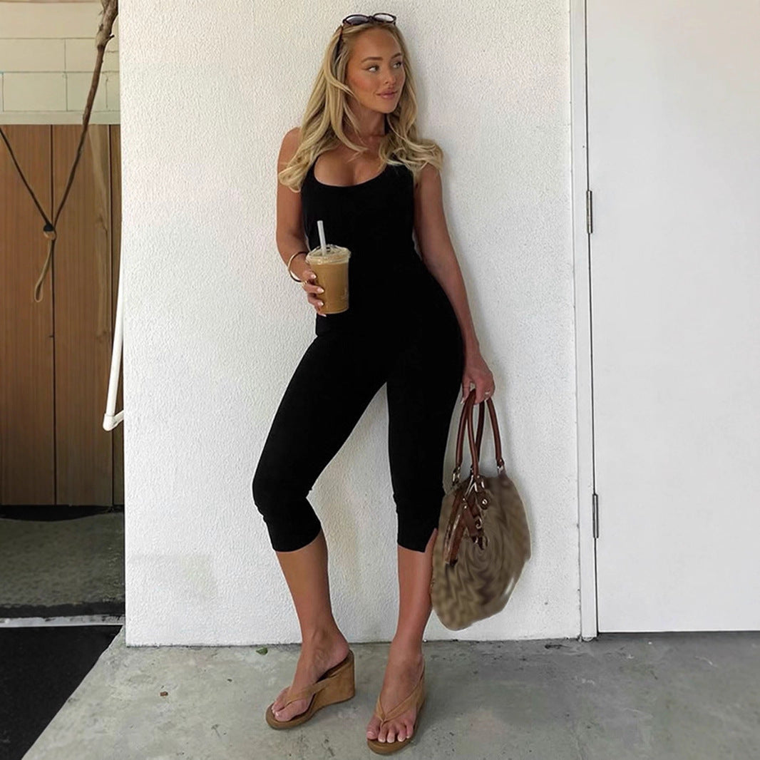 Damen figurbetonter Jumpsuit mit Kragen und Kurzarm Drune