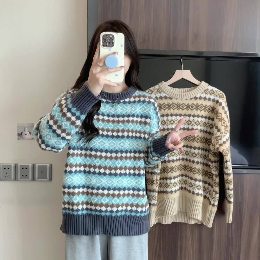 Damen Pullover mit geometrischem Norwegermuster und Lockere Passform Drune