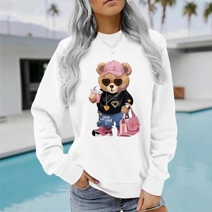 Damen Sweatshirt mit einzigartigem Cartoon-Bären-Motiv und modischem Schriftzug Drune