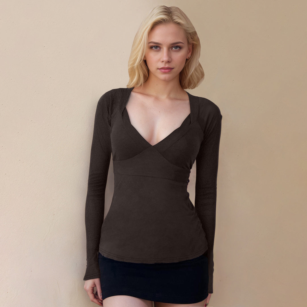 Damen modisches Wickeltop mit V-Ausschnitt und angesagtem Bindedetail Drune