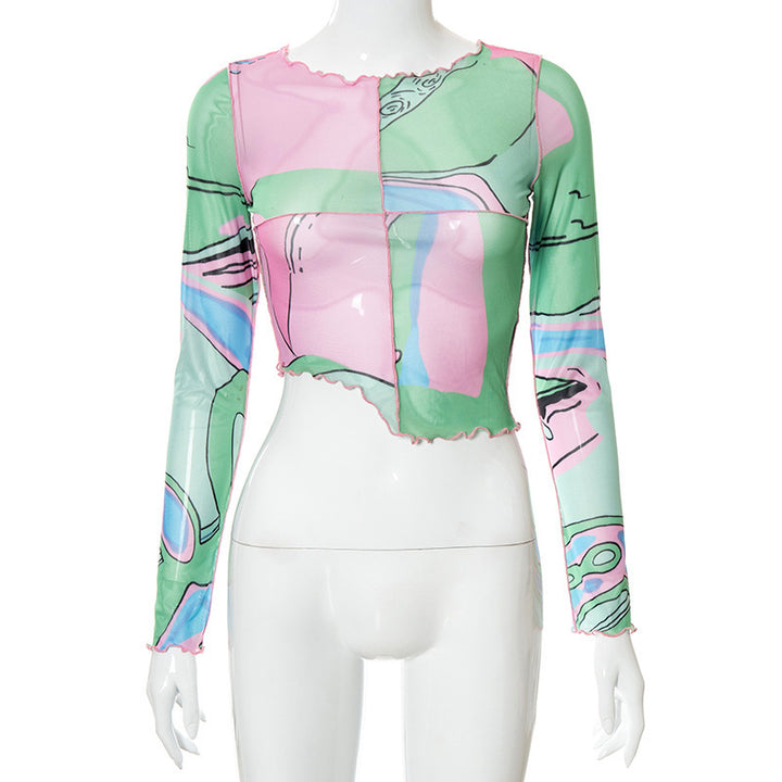 Damen Crop-Top mit kreativen grafischen Prints und tailliertem Schnitt Drune
